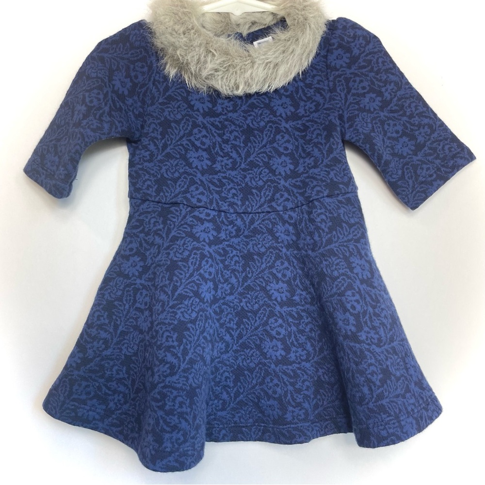 ❄️ Janie and Jack Winter Dress 12-18 Months Blue with Fur Collar